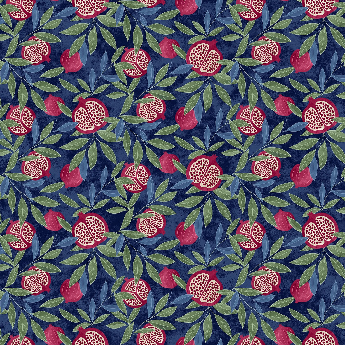 Pomegranate fabric in navy multi by Northcott Studios - 100% cotton quilting fabric featuring botanical pomegranate fruit print