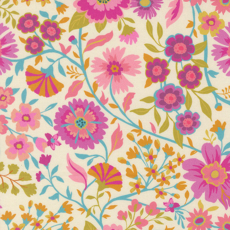 Parlor Wild and Free fabric in cream by Crystal Manning for Moda Fabrics - 100% cotton quilting fabric featuring vibrant bohemian print