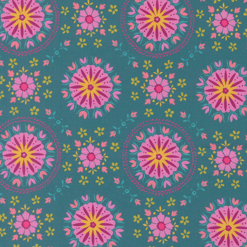Parlor Mandala fabric in peacock by Crystal Manning for Moda Fabrics - 100% cotton quilting fabric featuring vibrant bohemian mandala print