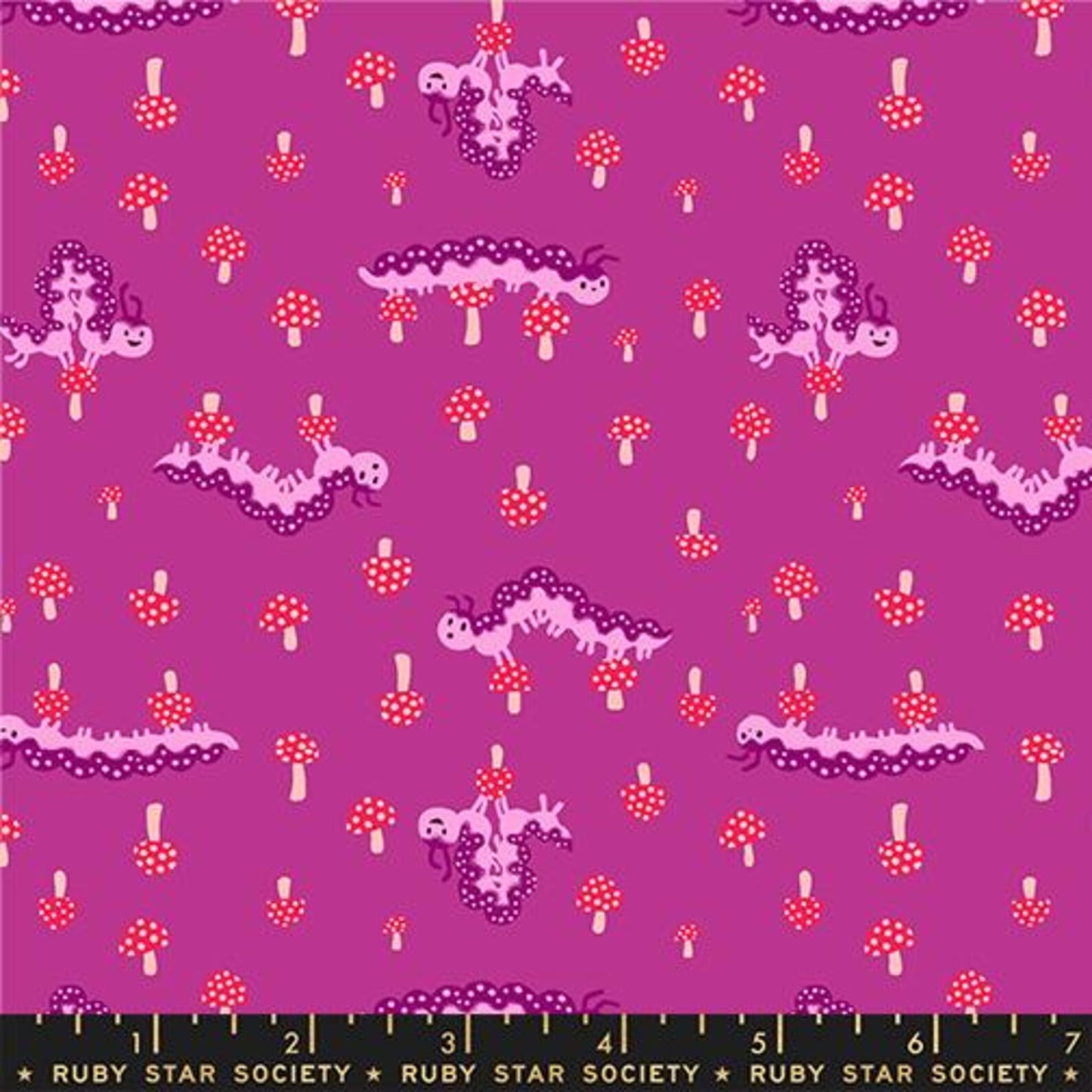 Hello Alice Caterpillar fabric in berry by Sarah Watts for Ruby Star Society - 100% cotton quilting fabric featuring whimsical Alice in Wonderland caterpillar print