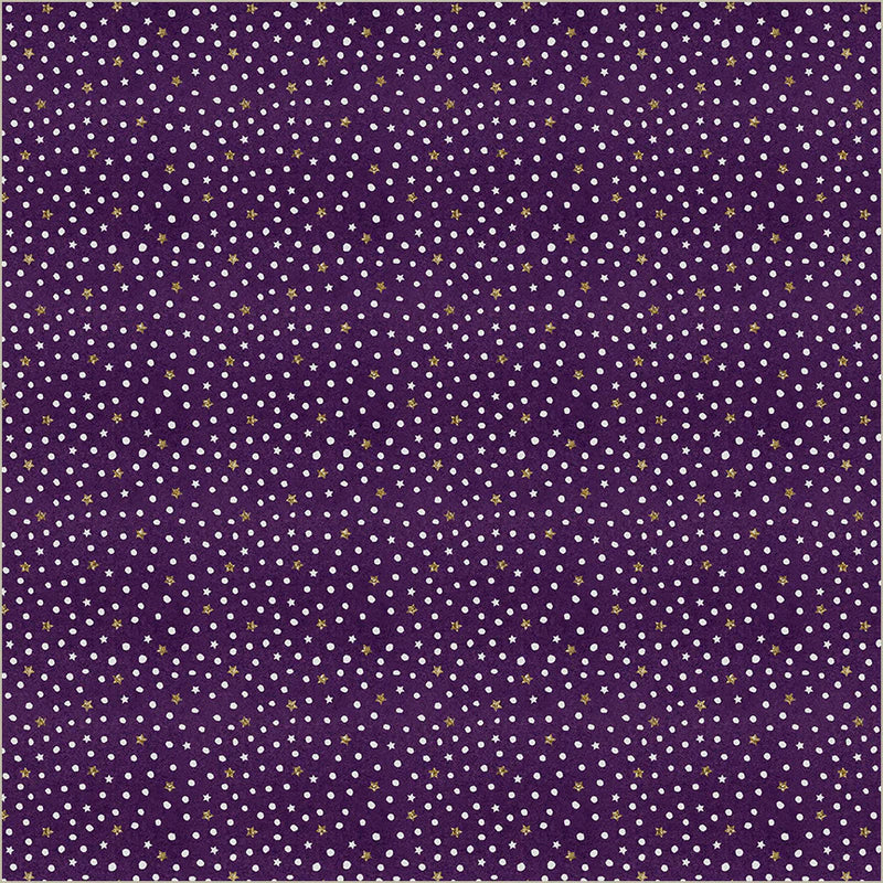 Shine Bright from Midnight Hollow by Jennifer Lambein for Windham Fabrics β celestial stars and moons on violet quilting cotton