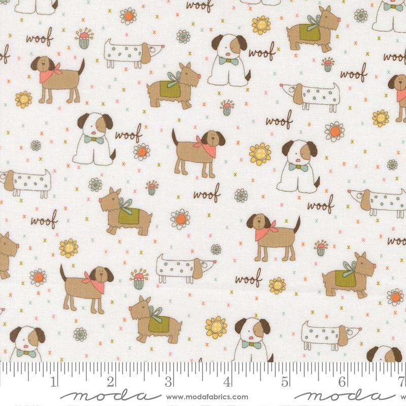 Lucky Puppy Parade fabric in cloud by Sweetwater for Moda Fabrics - 100% cotton quilting fabric featuring adorable puppy print