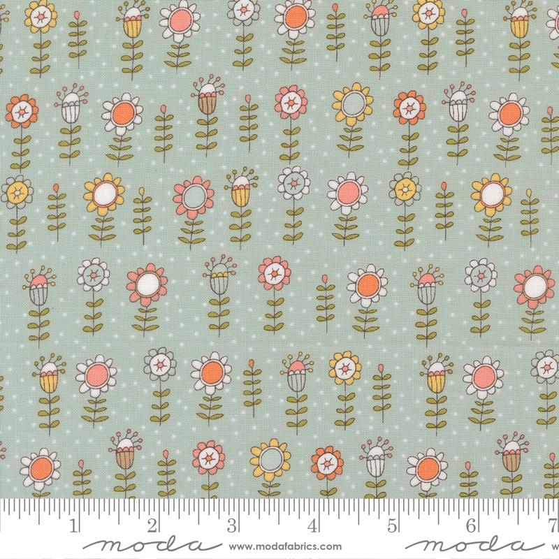 Lucky Bloom fabric in sky by Sweetwater for Moda Fabrics - 100% cotton quilting fabric featuring cheerful floral print