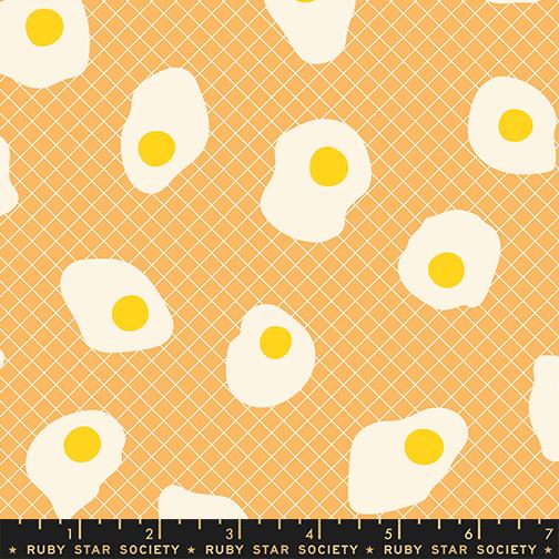 Ruby Star Society Egg and Friends Fried Egg fabric in cantaloupe - retro breakfast food themed quilting cotton by Kimberly Kight