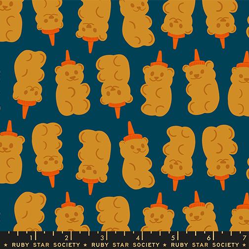 Ruby Star Society Egg and Friends Honey Bears fabric in galaxy - retro breakfast themed quilting cotton by Kimberly Kight