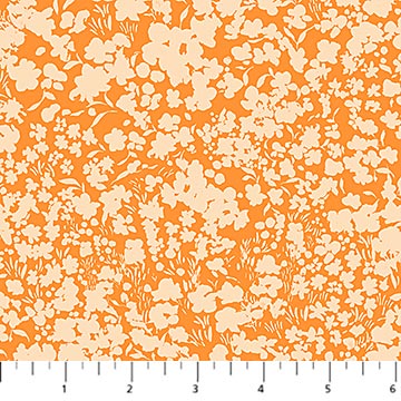 Fields Orange 91178-56 bold floral fabric with tangerine orange background and cream yellow blooms by Hina Mirza
