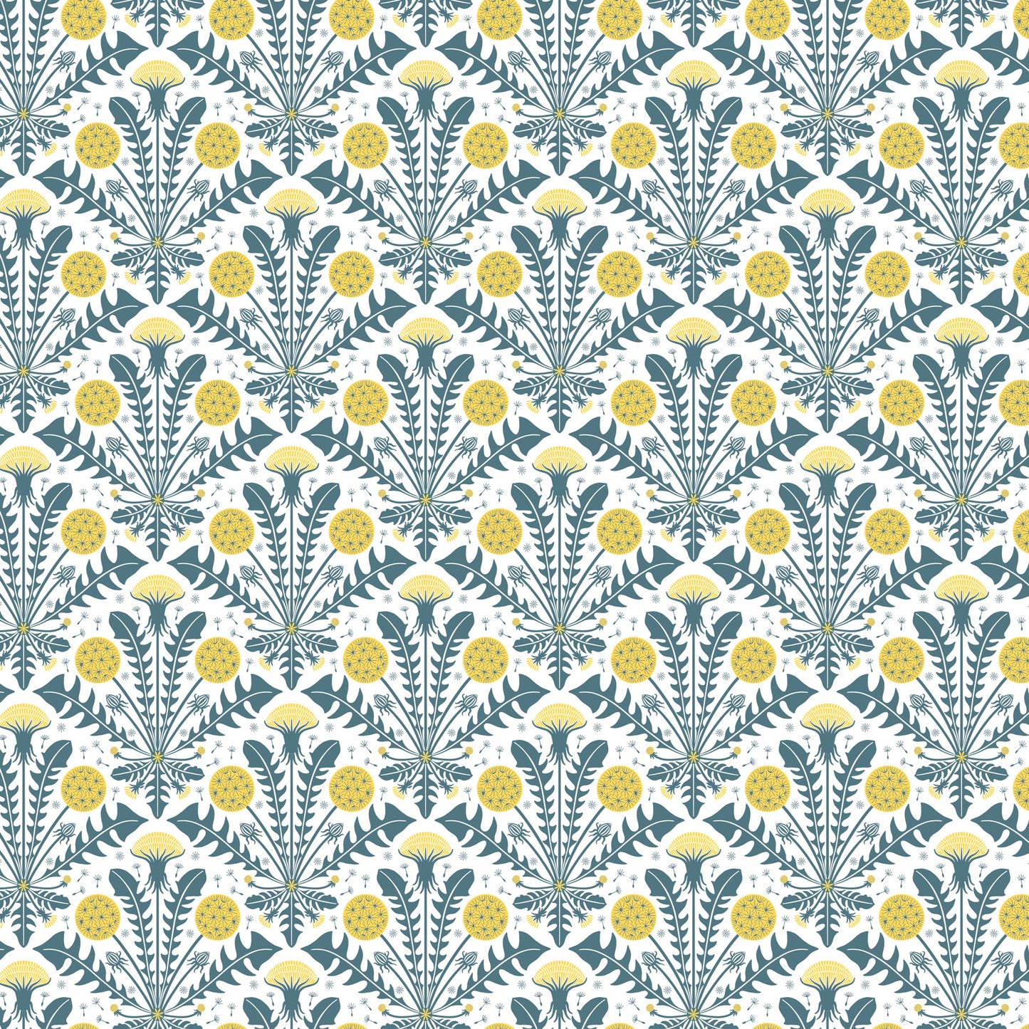 Tender Dandelion fabric in white by Pippa Shaw for Figo Fabrics - dandelion floral print