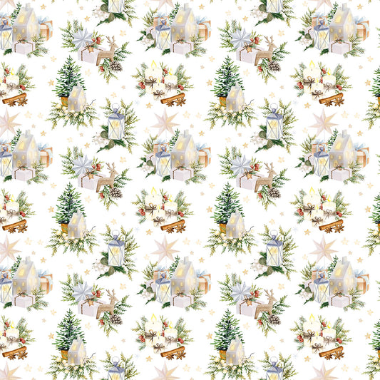 White Christmas from Snowbound by Figo Fabrics for Northcott — white holiday print quilting cotton 10" square