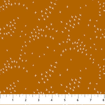 Birds Caramel: Seasons Basics Birds Caramel fabric featuring bird motifs on caramel background by Ghazal Razavi for Figo Fabrics