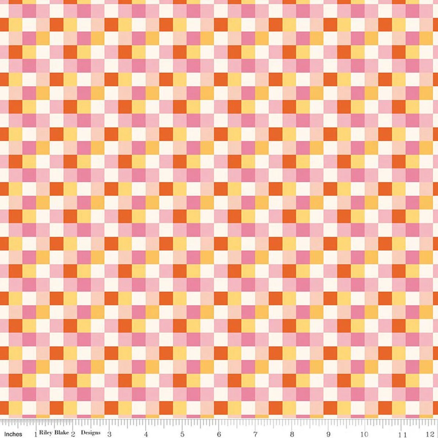 Checks - Pink: Patchwork Checks Pink fabric with gingham check pattern on pink background