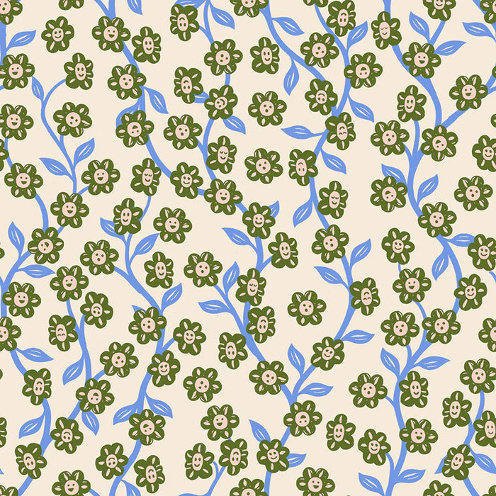 Hello Alice Chatty Garden fabric in shell by Sarah Watts for Ruby Star Society - 100% cotton quilting fabric featuring whimsical Alice in Wonderland garden print