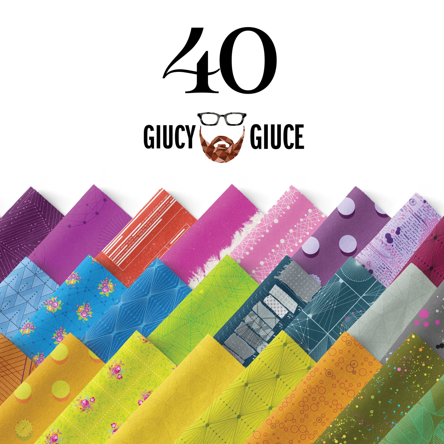 Forty fat quarter bundle by Guicy Guice for Andover Fabrics showing colorful modern cotton prints