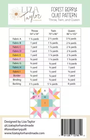 Forest Berry Quilt Pattern fabric requirements and instructions by Liza Taylor Handmade