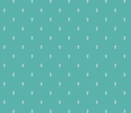 A repeating pattern of small white diamond-like motifs on a solid teal background.