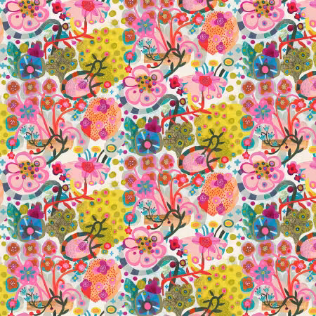 Colori Curvy Stems White quilting fabric by Este Macleod for FreeSpirit Fabrics – flowing stem print on white, 100% cotton, 43/44 inches wide