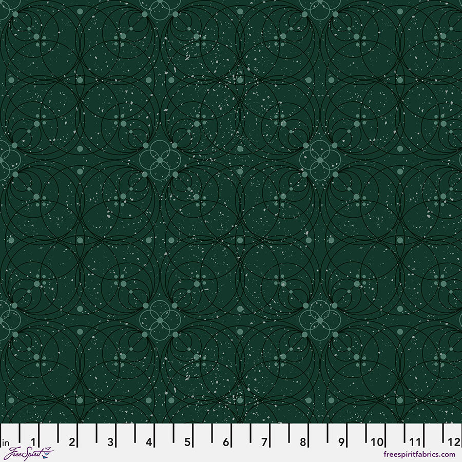 Enrapture Flourish Emerald quilting fabric by Giucy Giuce for FreeSpirit showing ornate floral pattern in rich green emerald tones