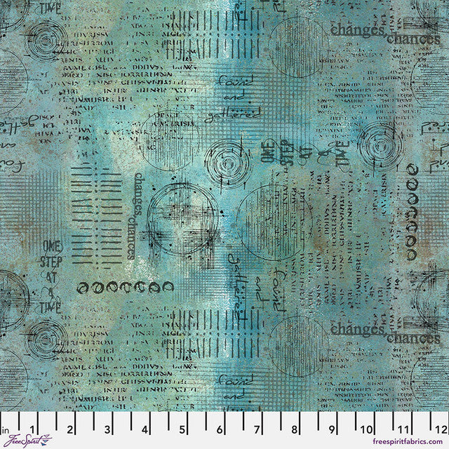 On Your Mark Assemblage fabric in ocean by Seth Apter for FreeSpirit Fabrics - 100% cotton quilting fabric featuring abstract collage print in ocean blue