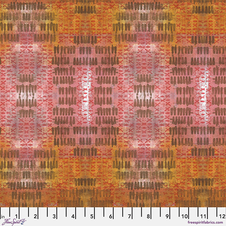 On Your Mark Tracks fabric in blush by Seth Apter for FreeSpirit Fabrics - 100% cotton quilting fabric featuring track and trail print in soft blush pink