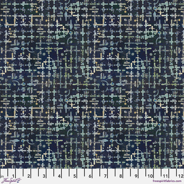 On Your Mark Maze fabric in indigo by Seth Apter for FreeSpirit Fabrics - 100% cotton quilting fabric featuring maze pattern print in deep indigo blue