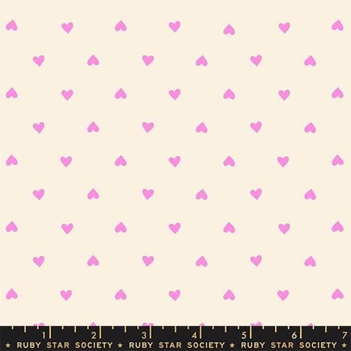 Trinketry hearts print fabric in neon rose by Melody Miller for Ruby Star Society - 100% cotton quilting fabric 43/44 inches wide