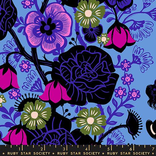 Hello Alice Rabbit Hole fabric in Lindley blue by Sarah Watts for Ruby Star Society - 100% cotton quilting fabric featuring whimsical Alice in Wonderland rabbit hole print