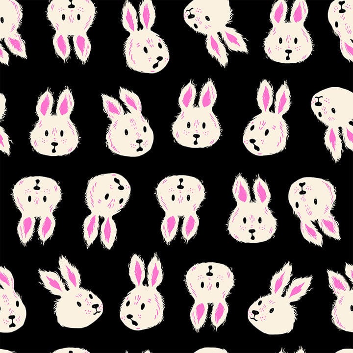 Hello Alice Rushing Rabbit fabric in black by Sarah Watts for Ruby Star Society - 100% cotton quilting fabric featuring whimsical Alice in Wonderland rabbit print