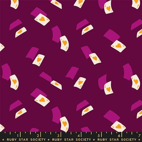 Hello Alice Falling Aces fabric in violet by Sarah Watts for Ruby Star Society - 100% cotton quilting fabric featuring whimsical Alice in Wonderland playing card print