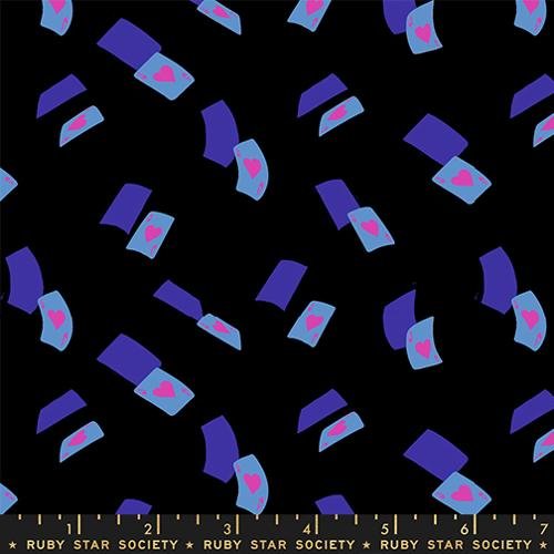 Hello Alice Falling Aces fabric in black by Sarah Watts for Ruby Star Society - 100% cotton quilting fabric featuring whimsical Alice in Wonderland playing card print