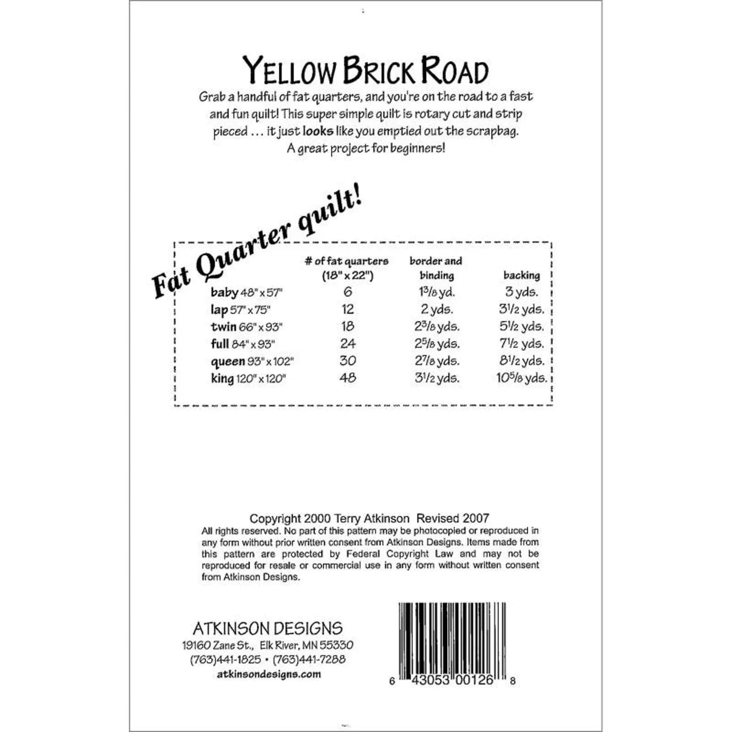 Yellow Brick Road quilt pattern by Atkinson Designs — sample quilt