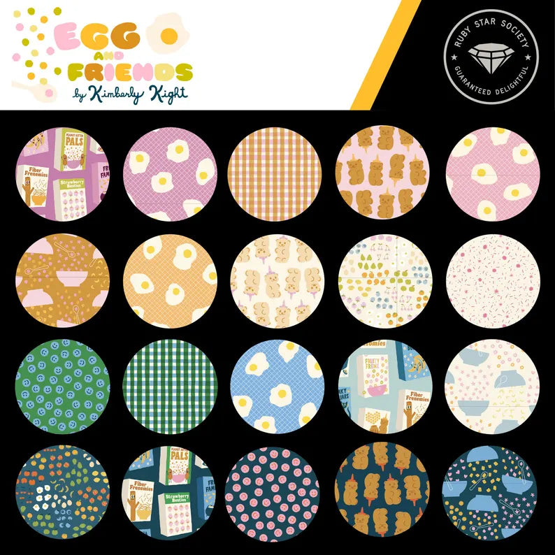 Egg and Friends fabric collection by Kimberly Kight for Ruby Star Society - retro breakfast themed 100% cotton quilting fabrics