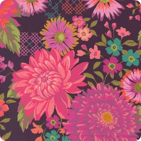 Parlor Happy Blooms fabric in plum by Crystal Manning for Moda Fabrics - 100% cotton quilting fabric featuring vibrant bohemian floral print