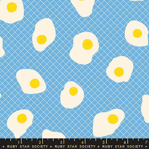Egg and Friends Fried Egg fabric in altitude by Kimberly Kight for Ruby Star Society - 100% cotton quilting fabric featuring retro breakfast food print