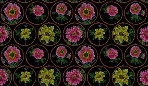Anna Maria Parry Silhouette Feeling Hoopful fabric in black - 55% linen 45% cotton blend 43-44 inches wide by Northcott Fabrics