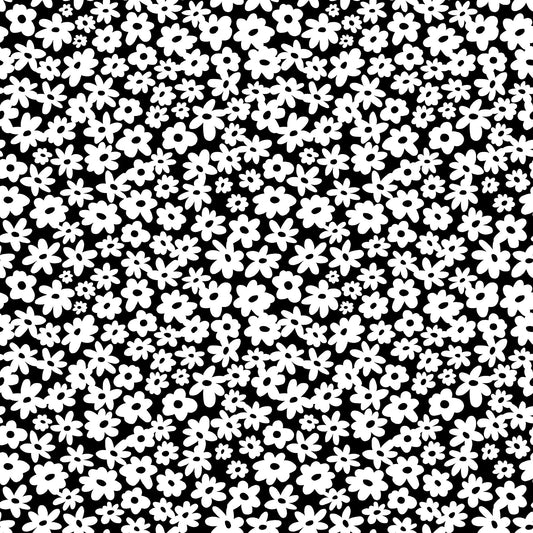 Soho Daisies Black quilting fabric by Patrick Lose for Northcott Fabrics – bold black daisy print, 100% cotton, 43/44 inches wide
