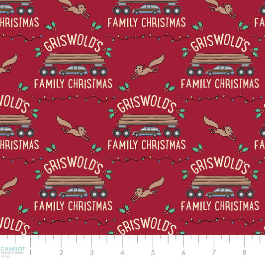 National Lampoon's Christmas Vacation Griswold's Family Xmas red fabric by Camelot Fabrics.
