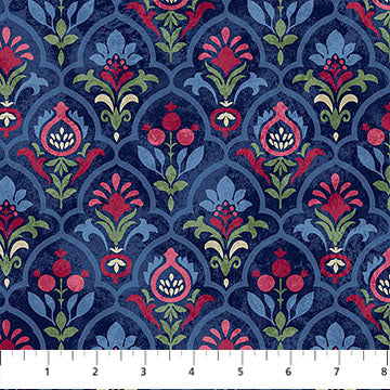 Pomegranate Scallop fabric in navy multi by Northcott Studios - 100% cotton quilting fabric featuring decorative scallop print