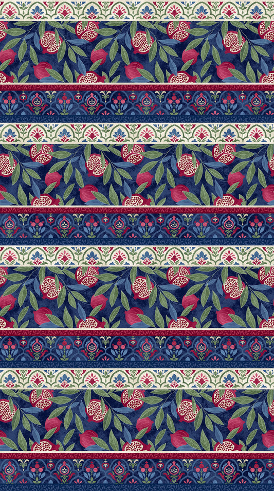 Pomegranate By Northcott Studios Border Stripe - Navy