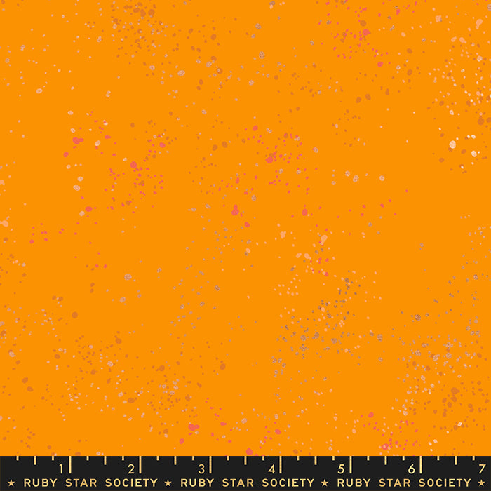 Speckled Clementine quilting fabric by Rashida Coleman Hale for Ruby Star Society – paint-splatter blender in clementine orange, 100% cotton, 43/44 inches wide
