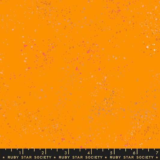 Speckled Clementine quilting fabric by Rashida Coleman Hale for Ruby Star Society – paint-splatter blender in clementine orange, 100% cotton, 43/44 inches wide
