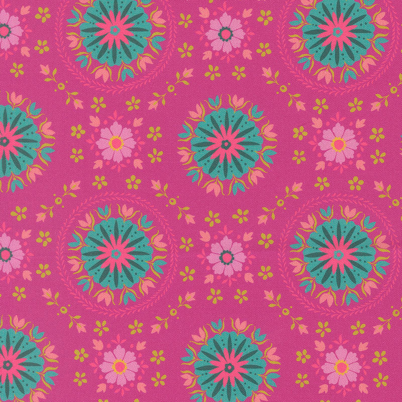 Parlor Mandala fabric in passion fruit by Crystal Manning for Moda Fabrics - 100% cotton quilting fabric featuring vibrant bohemian mandala print