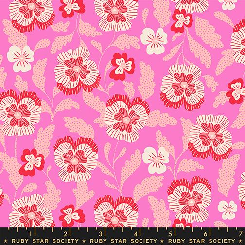 Hello Alice Violets fabric in lipstick by Sarah Watts for Ruby Star Society - 100% cotton quilting fabric featuring whimsical Alice in Wonderland floral print