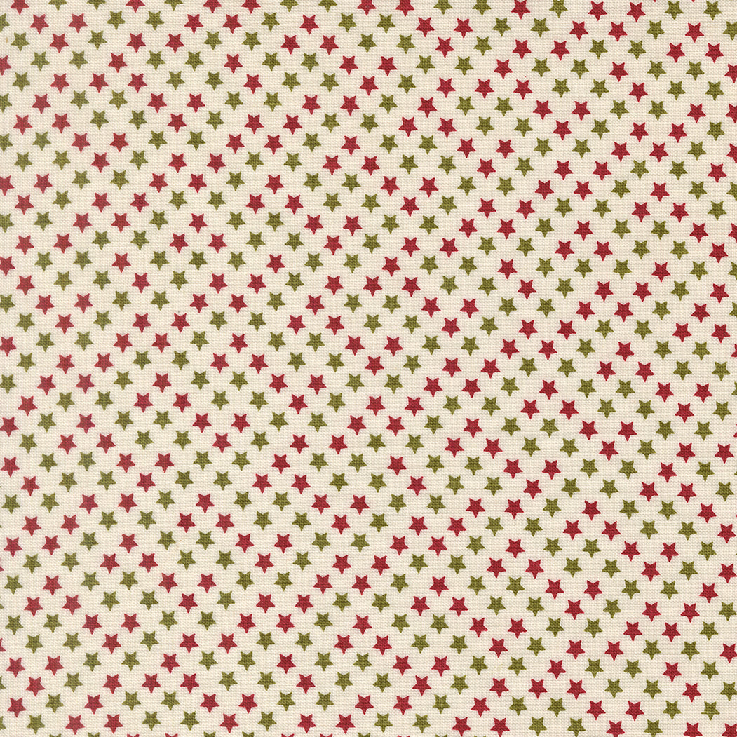 Pattern of small red and green stars on a beige background
