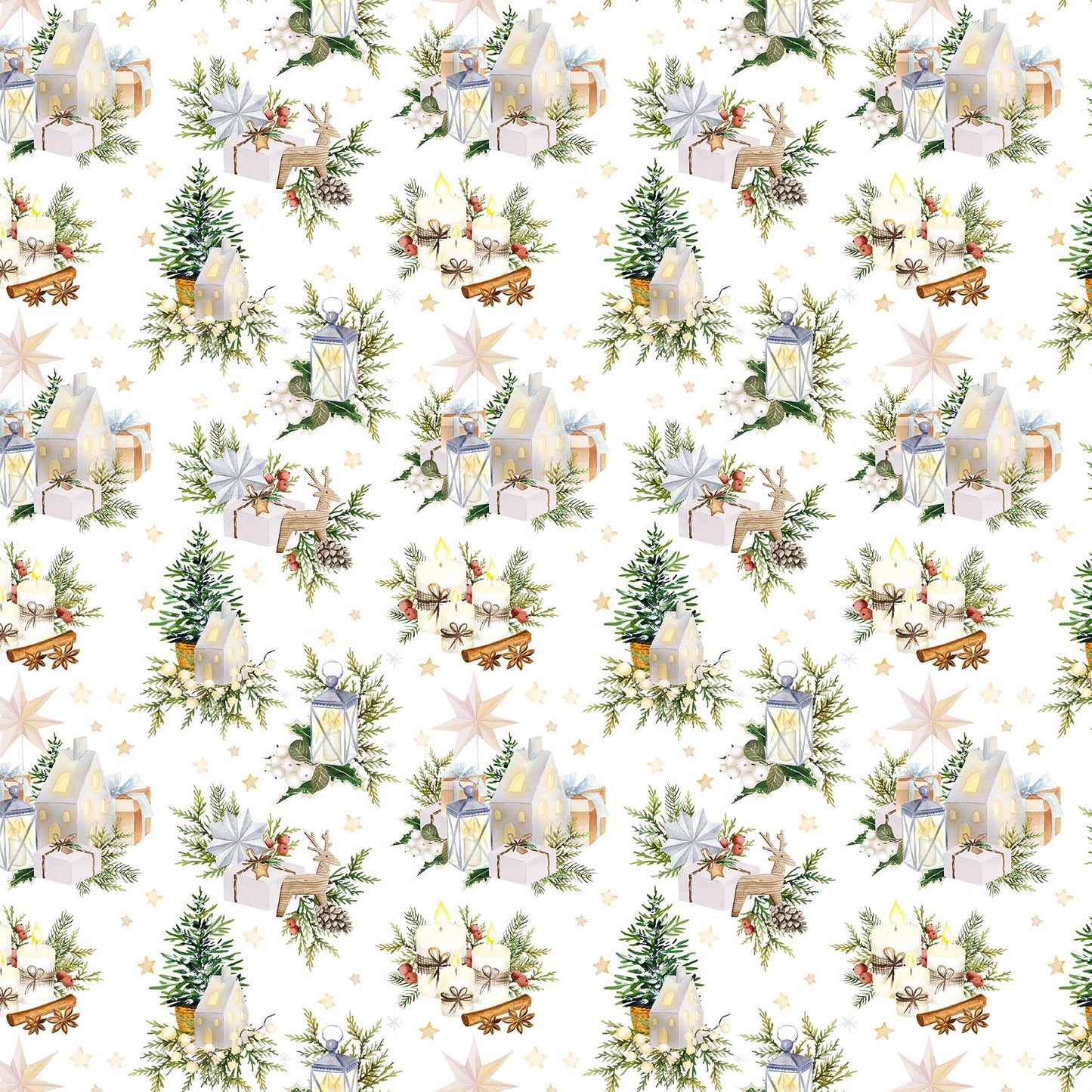 White Christmas from Snowbound by Figo Fabrics for Northcott — white holiday print quilting cotton 10" square
