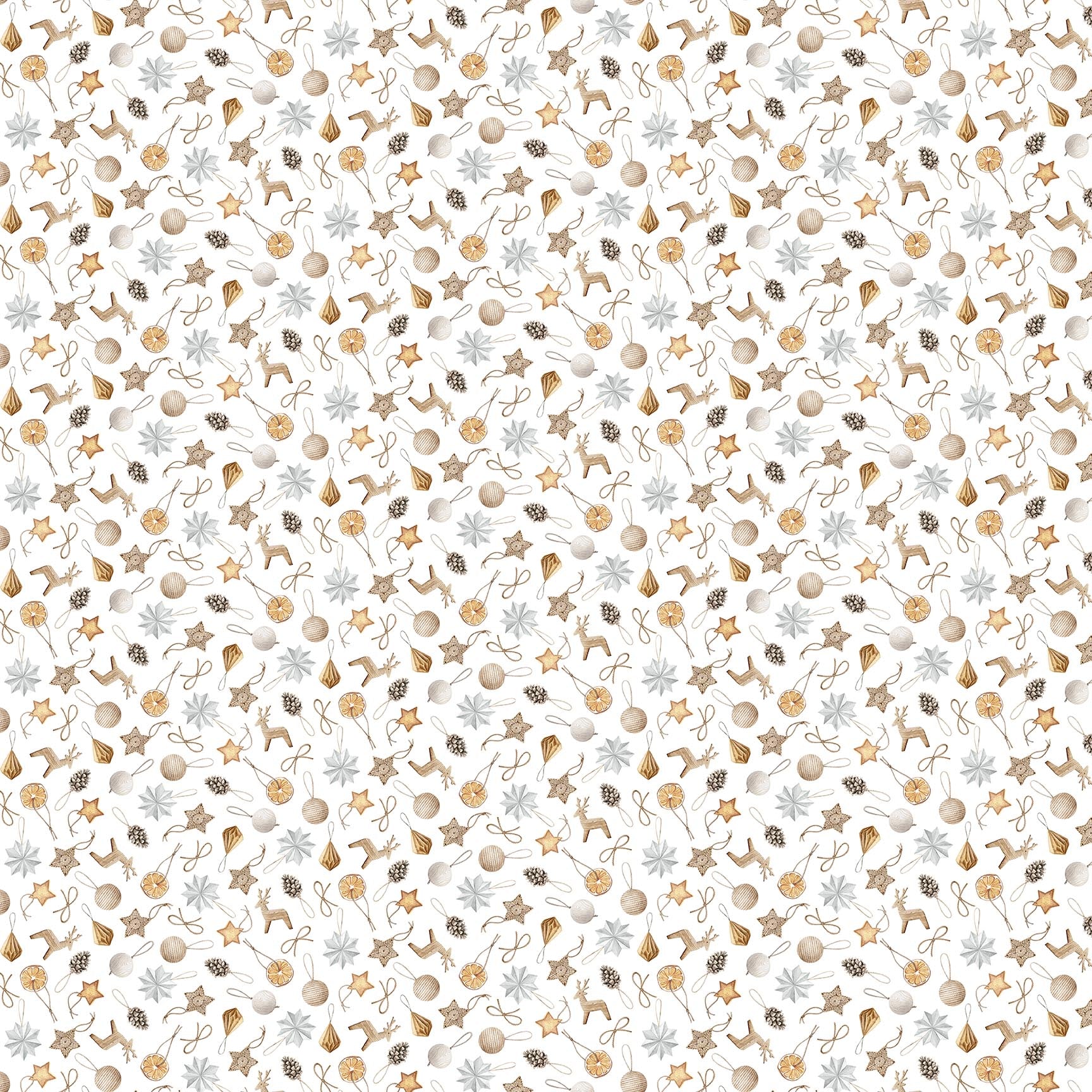 Ornaments from Snowbound by Figo Fabrics for Northcott — white ornament print quilting cotton 10" square
