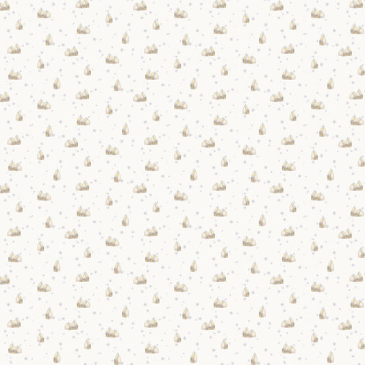 Houses on Cream from Snowbound by FIGO Studios — small light-coloured houses scattered on warm cream blender quilting cotton
