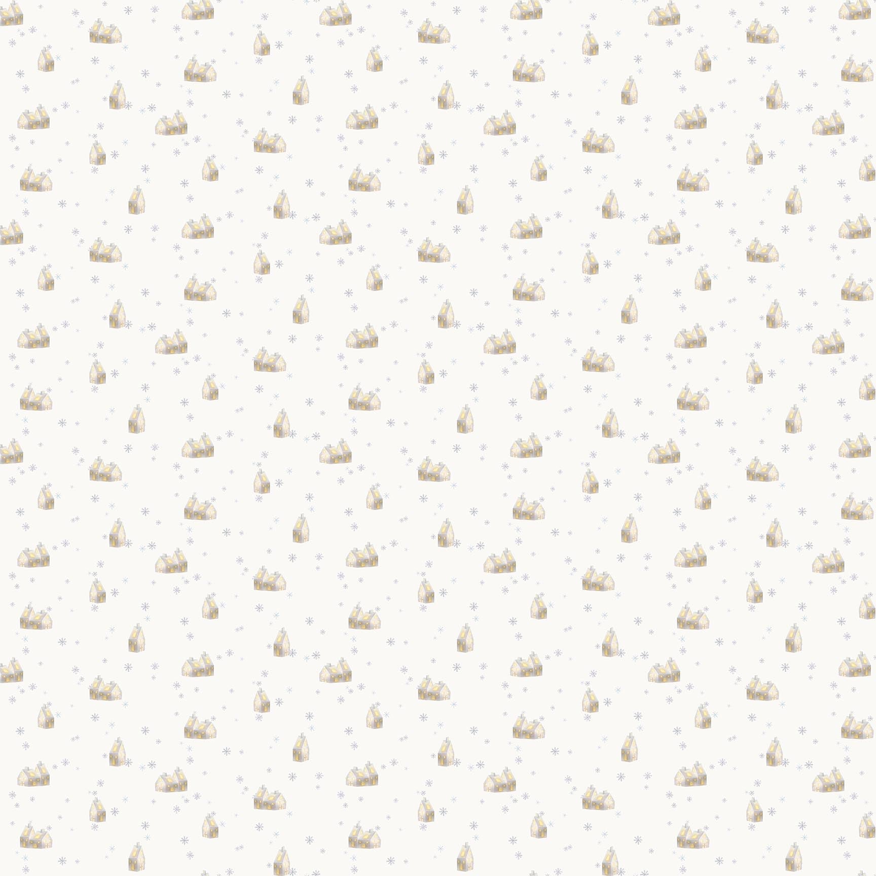 Houses from Snowbound by Figo Fabrics for Northcott — cream holiday houses print quilting cotton 10" square
