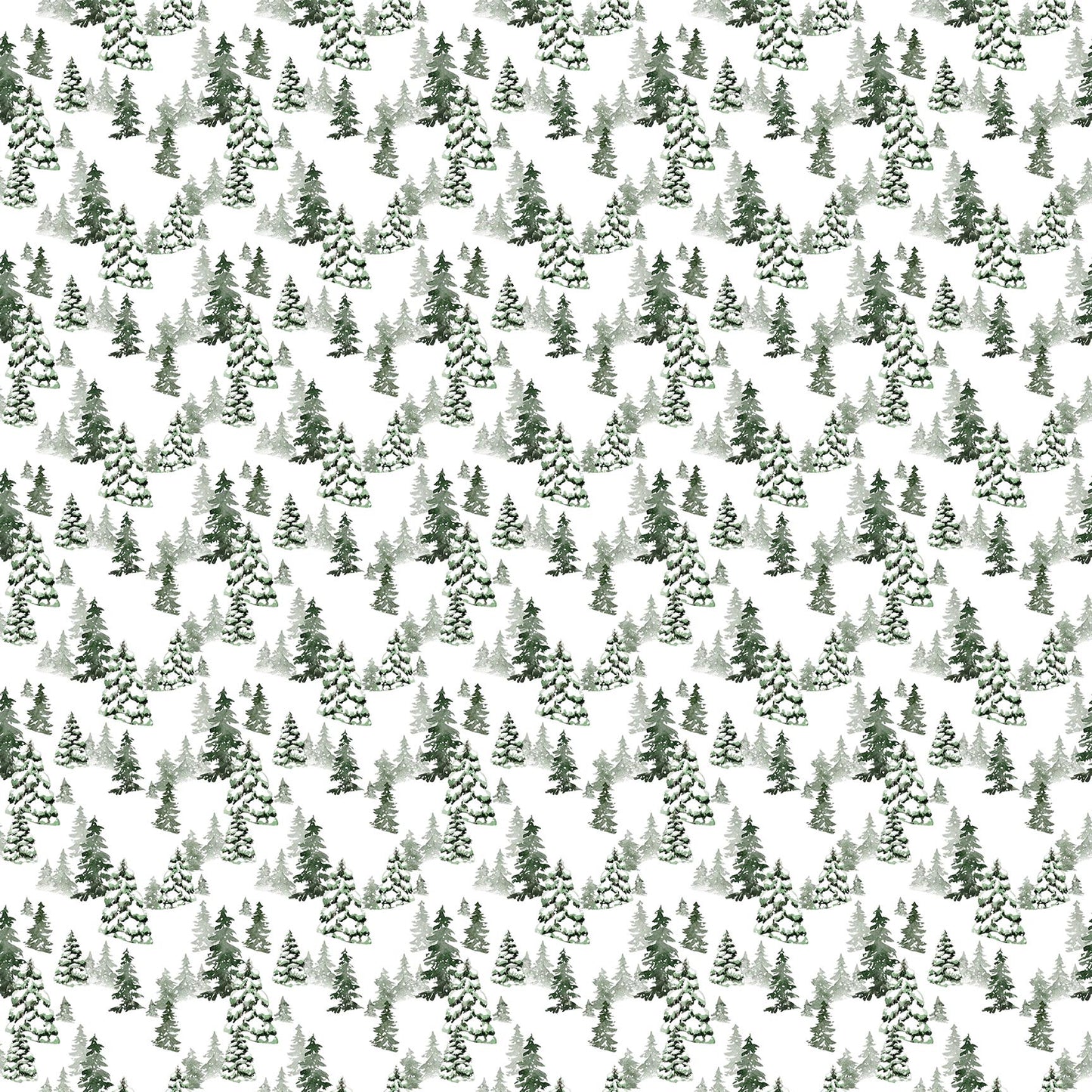 Trees from Snowbound by Figo Fabrics for Northcott — white Christmas trees print quilting cotton 10" square
