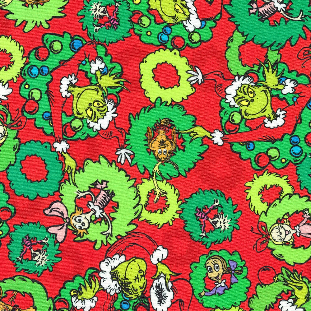 (Red backing fabric): Red backing fabric for How The Grinch Stole Christmas tree skirt panel kit