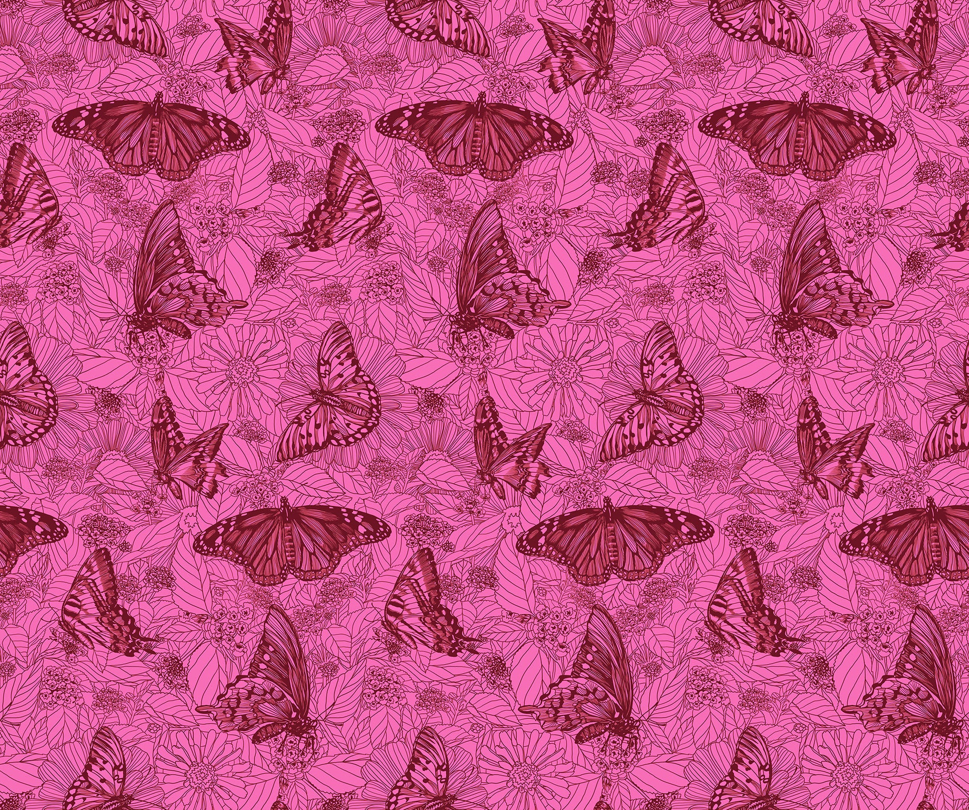 Pattern of butterflies on a pink background