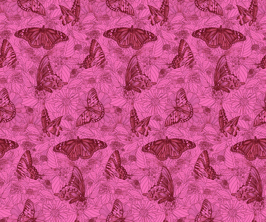 Pattern of butterflies on a pink background